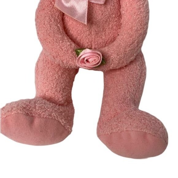 Pink Teddy Bear Neck Bow Holding Rose Jerry Elsner 8 in Stuffed Animal Toy Plush - Picture 3 of 5